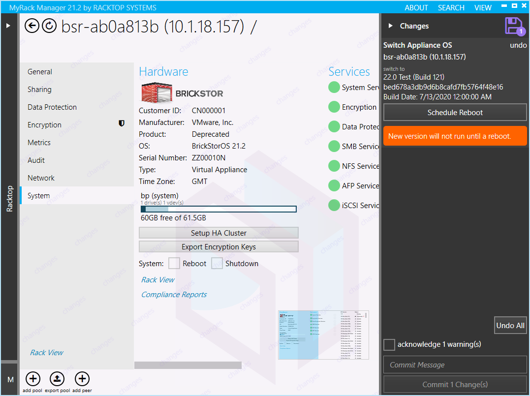 in upgrade myrack commit