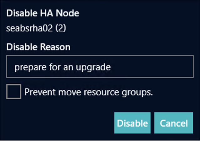 ha disable node dialog