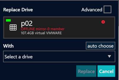 po replace drive dialog box