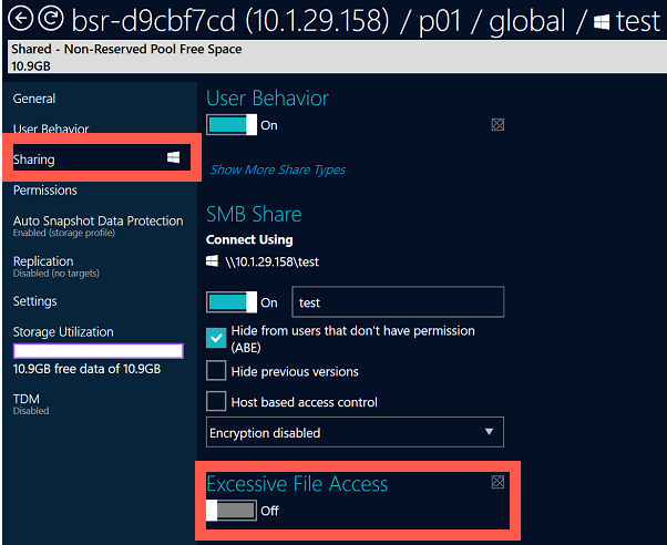 Click the Sharing Tab and enable Excessive File Access