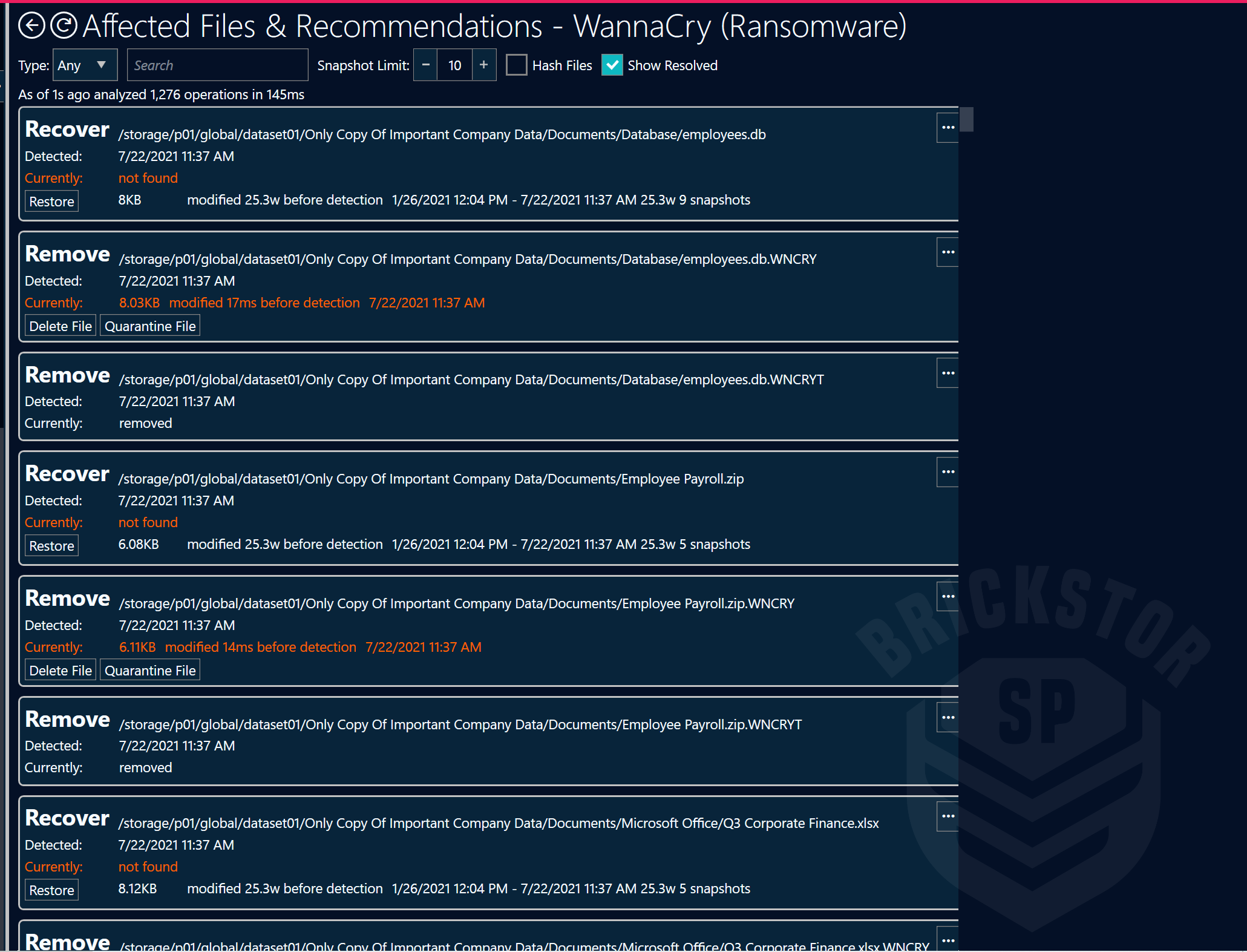 Show files affected by a given incident.