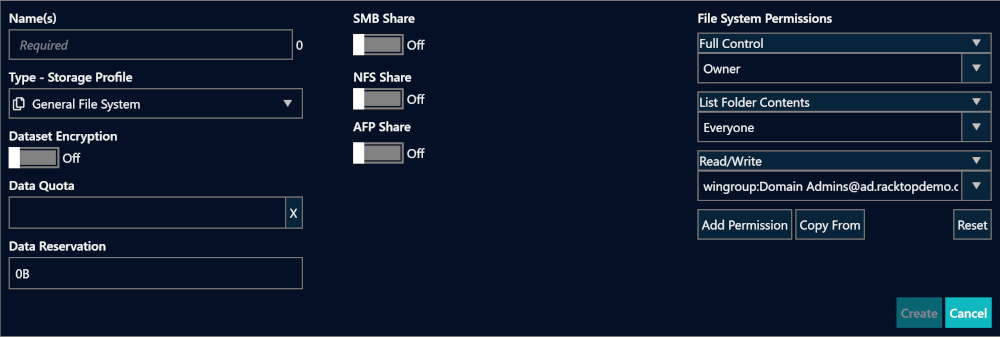 Create Pool from Rack View