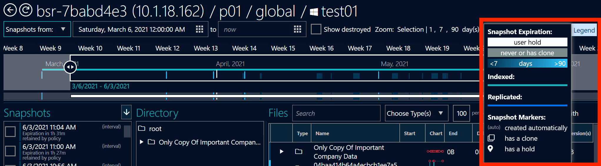 Snapshot Details Legend