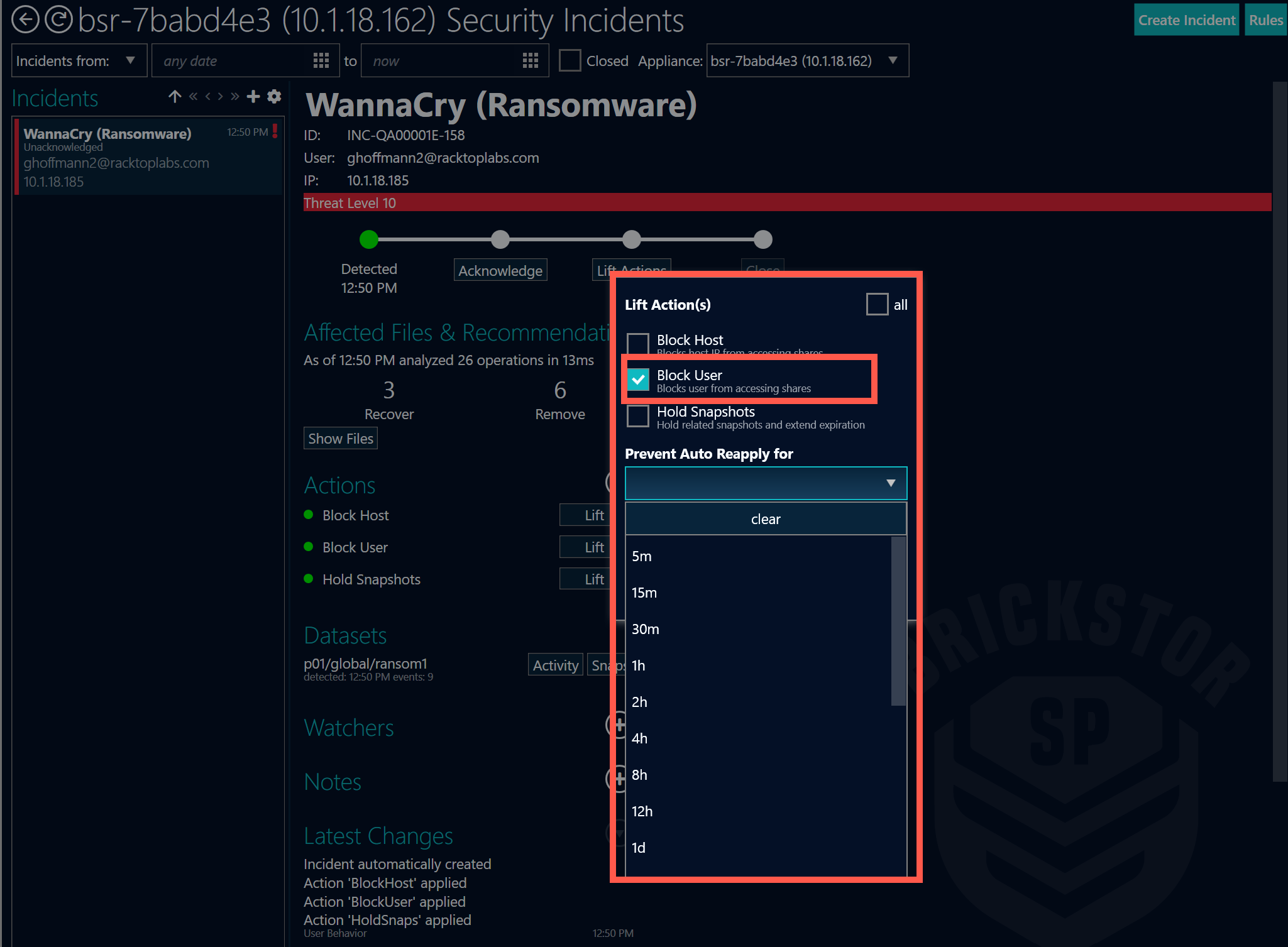 Auto-Reapply to lift actions after an incident has occured.