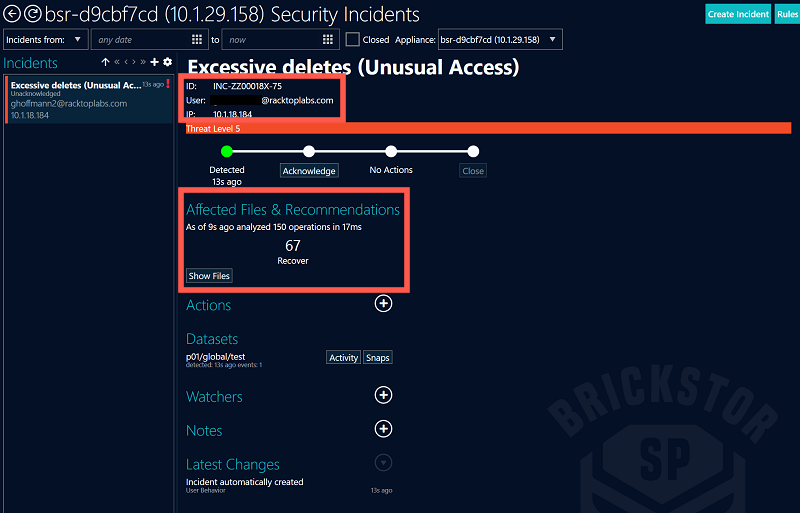 Information show once incident has been triggered.