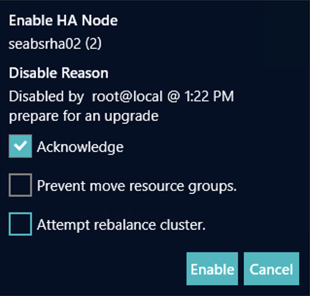 ha enable node dialog