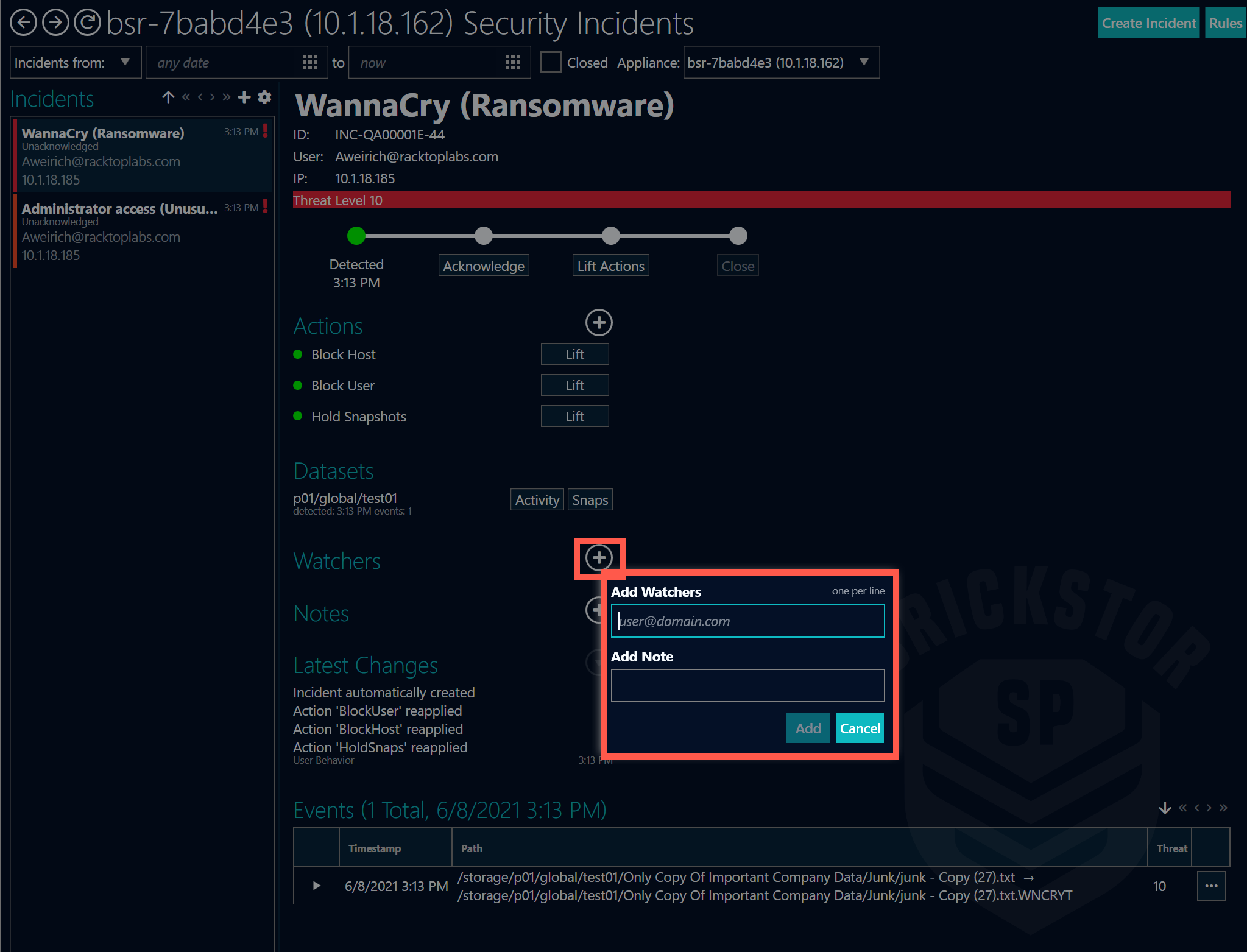 Add Watcher to Incident