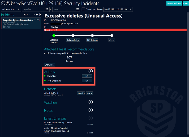 Block and Hold trigger after incident.