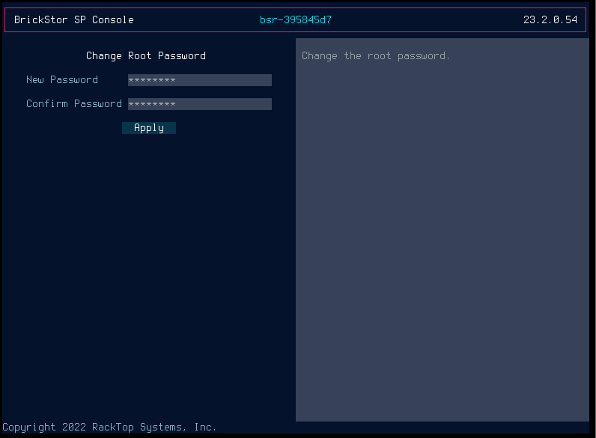 Set Root Password Screen