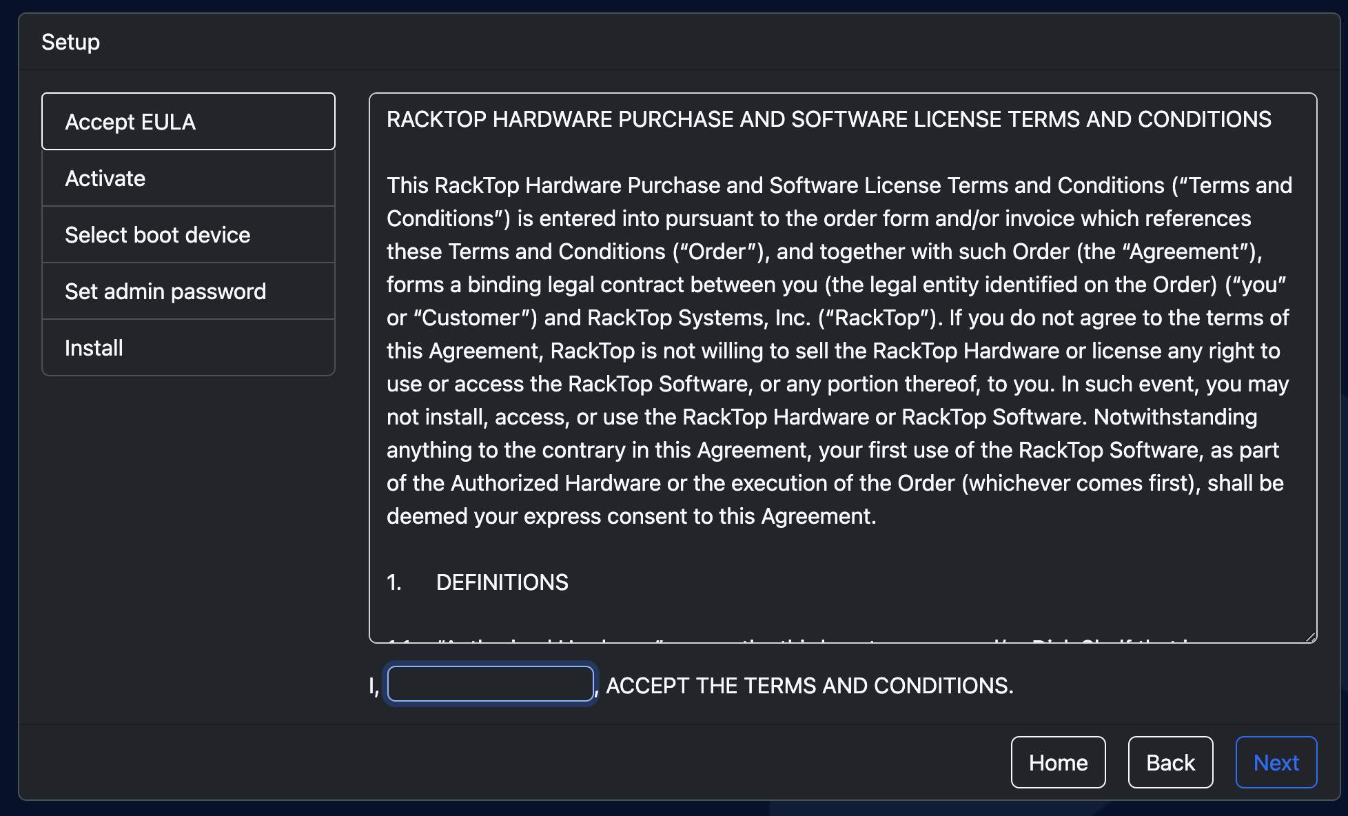 End User License Agreement in the Installer
