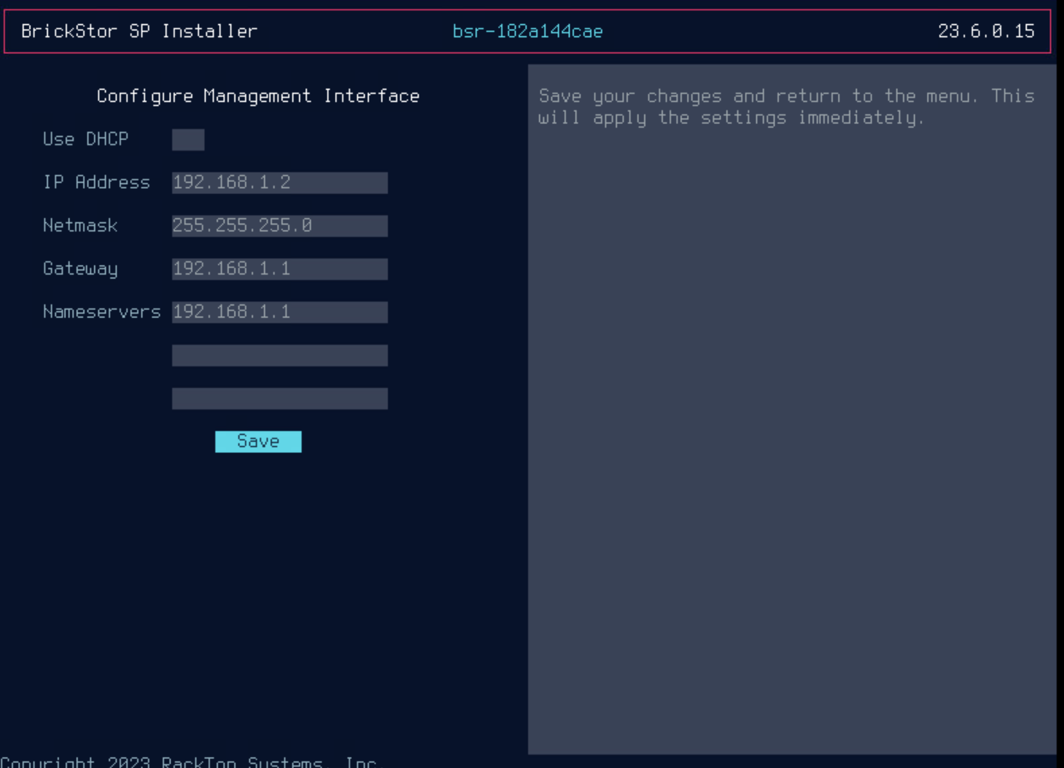 Installer network settings