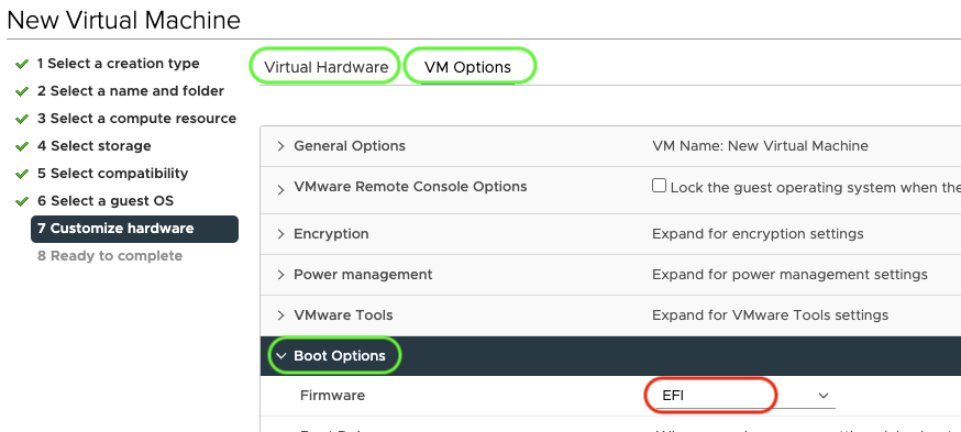 VM Boot options