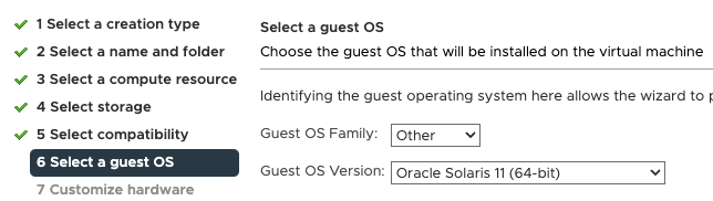 VM guest os selection