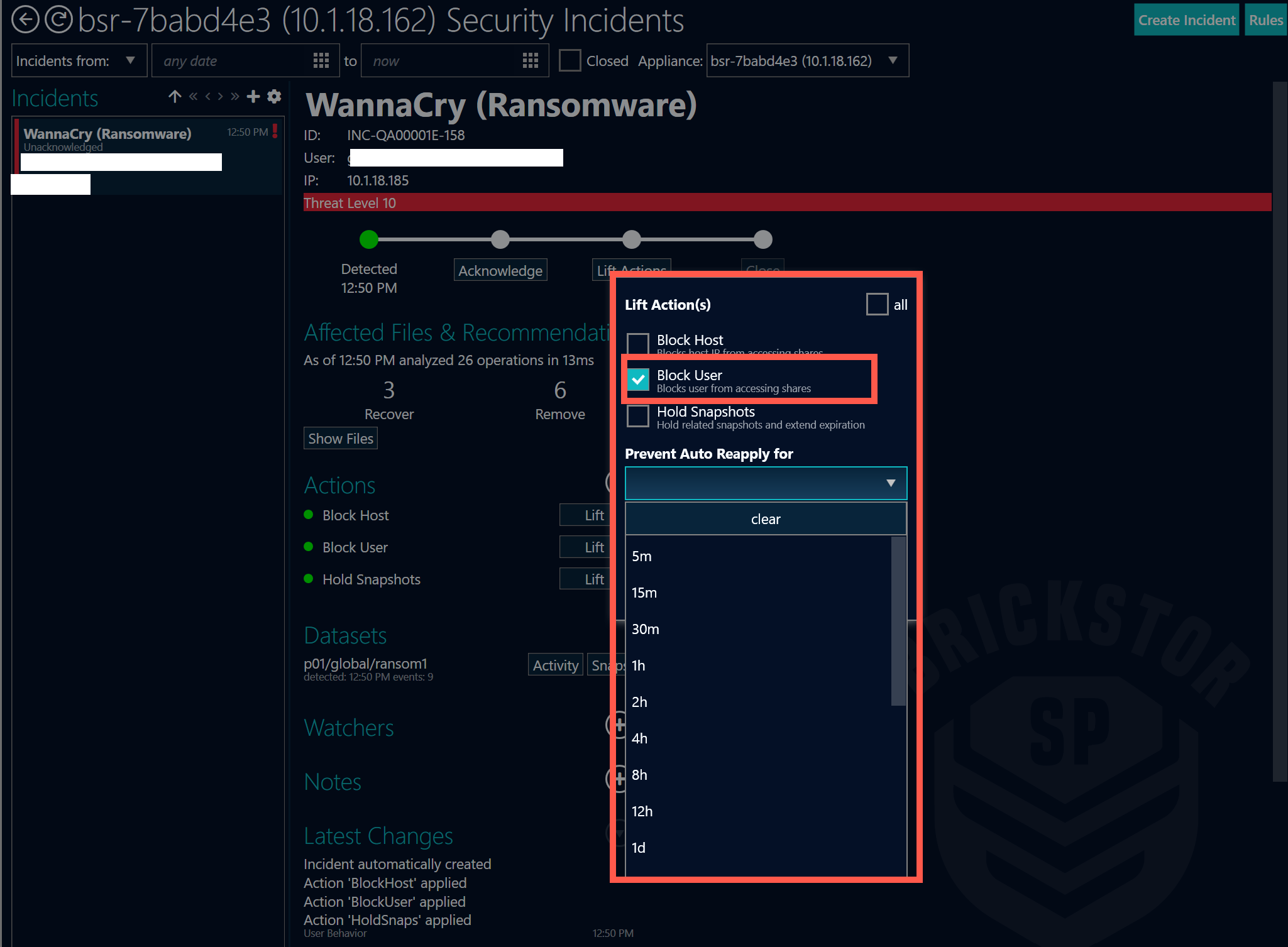 Auto-Reapply to lift actions after an incident has occured.