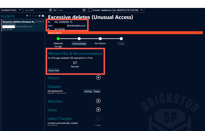 Information show once incident has been triggered.