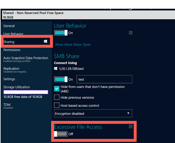Click the Sharing Tab and enable Excessive File Access