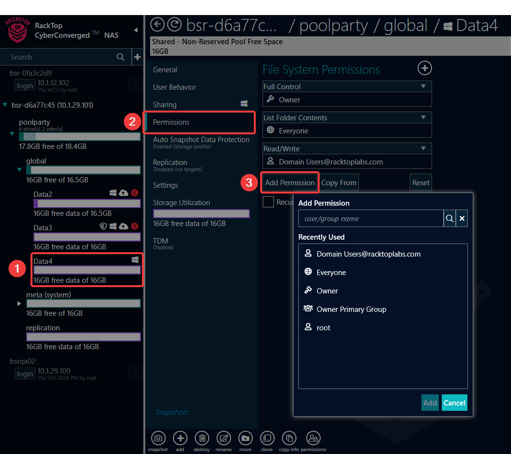 ds add permissions full