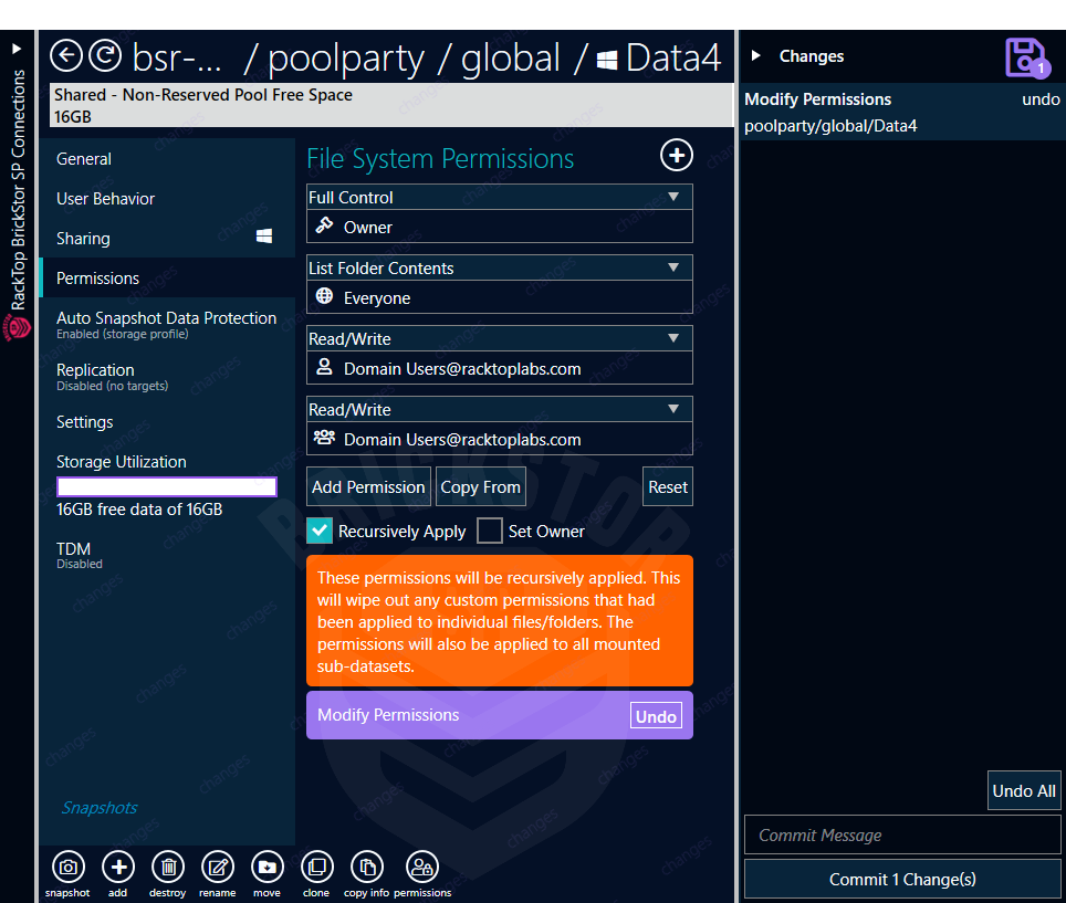 ds permissions commit recursive