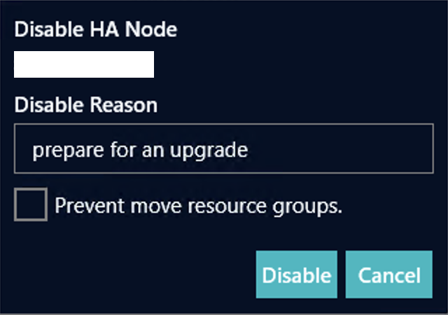 ha disable node dialog