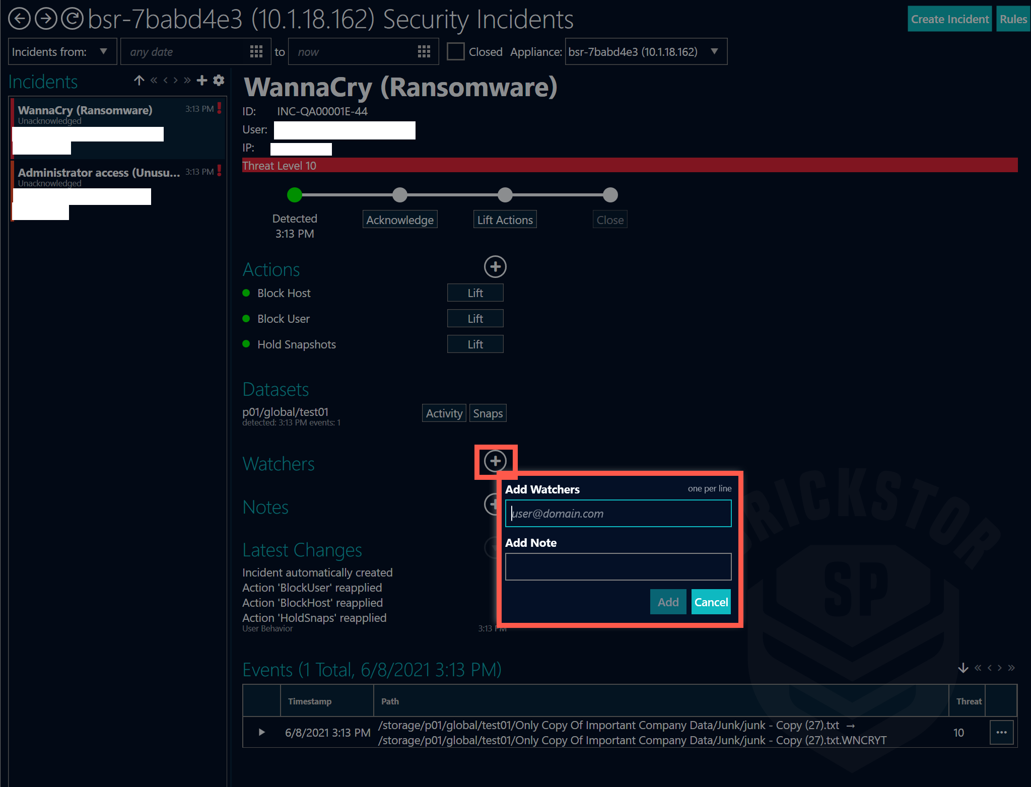 Add Watcher to Incident