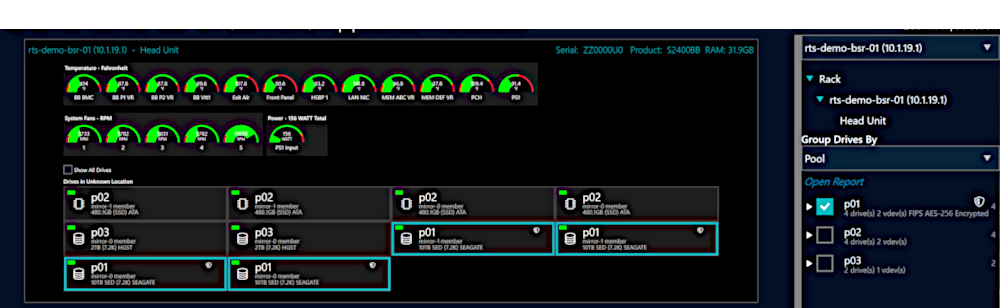 myr rack view selected pool