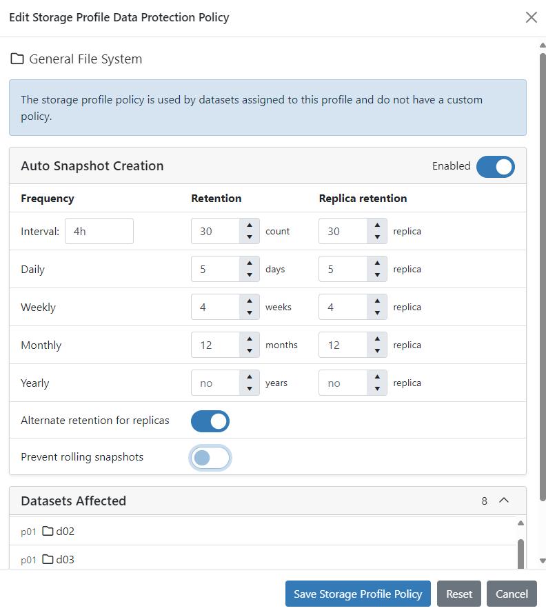 configure snapshot service dialog