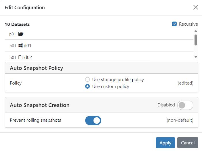 edit configuration dataset snapshots