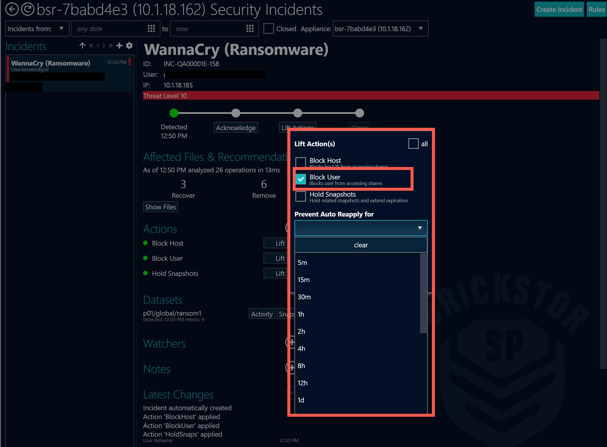 Auto-Reapply to lift actions after an incident has occured.