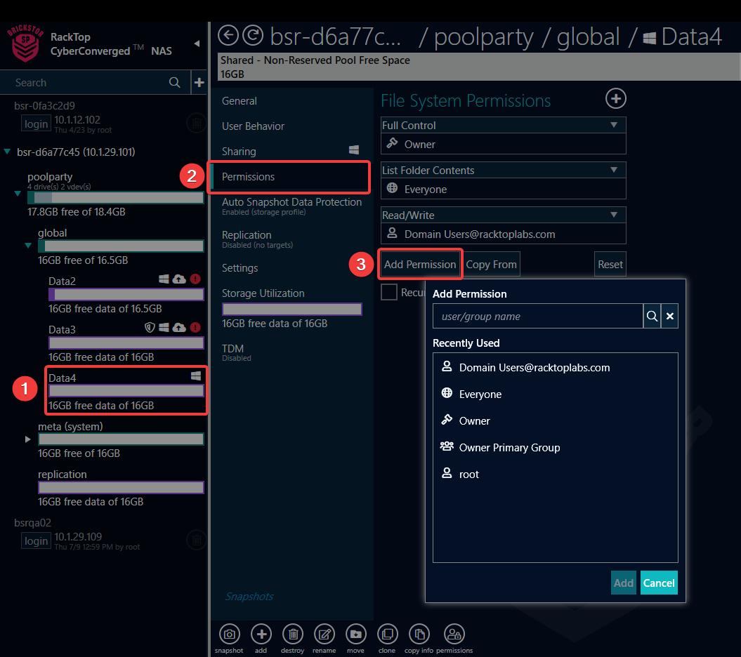 ds add permissions full