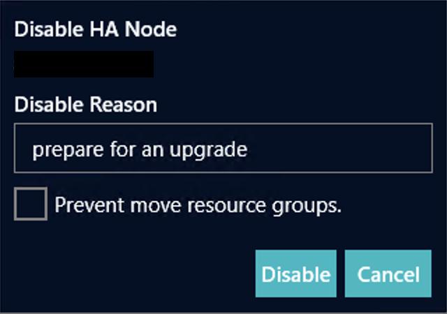 ha disable node dialog