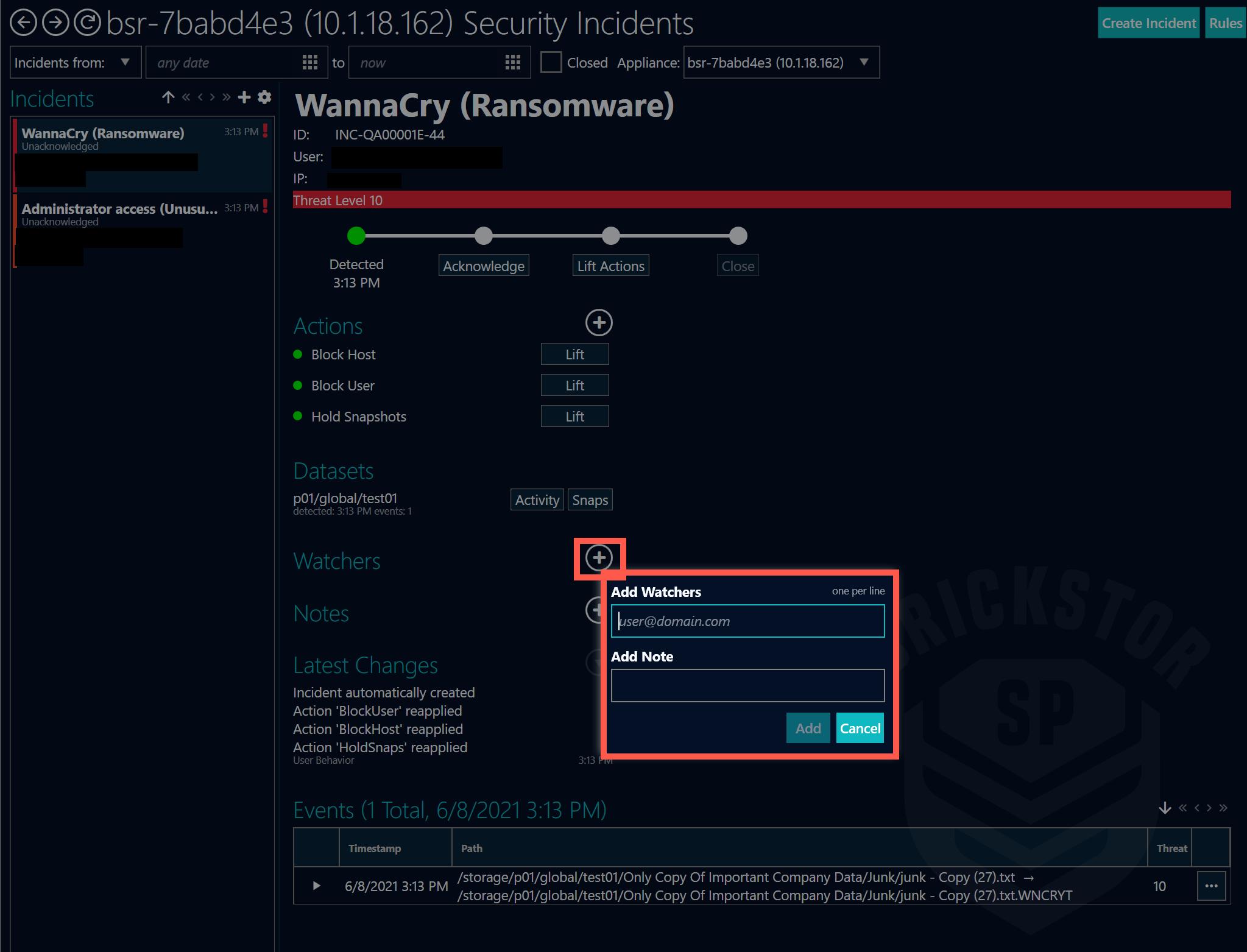 Add Watcher to Incident