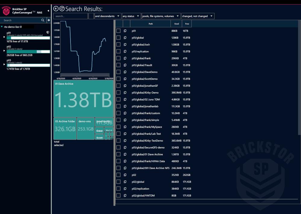 BrickStor SP Manager Search Menu