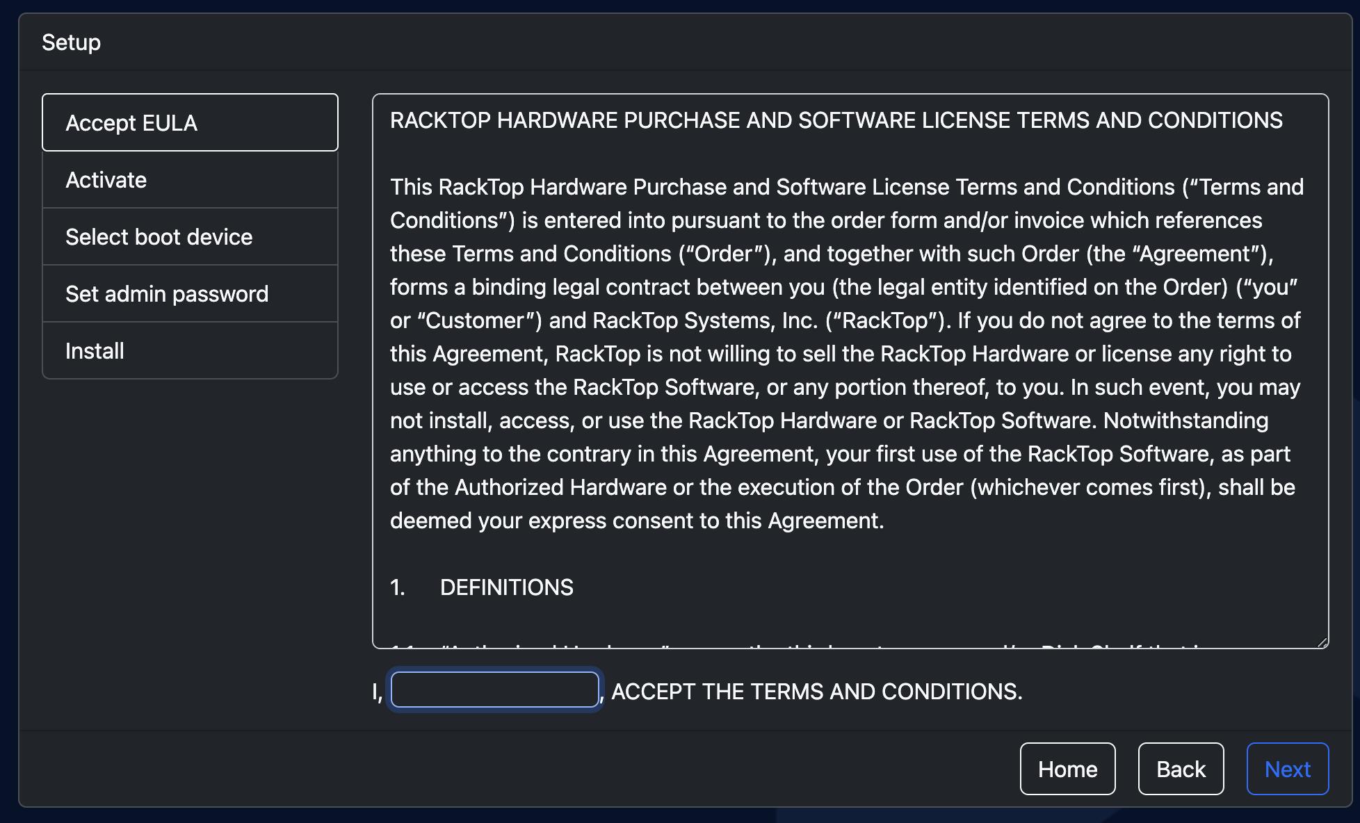End User License Agreement in the Installer