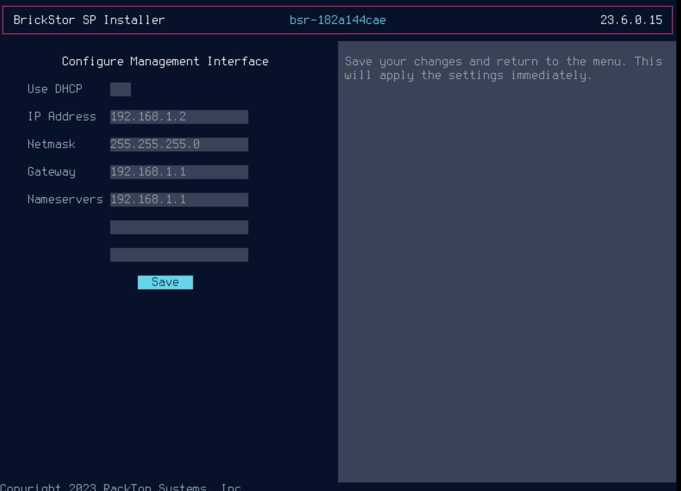 Installer network settings